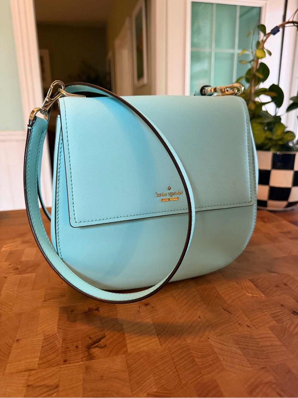 kate spade Mint Green Crossbody Saddle Bag with Gold Hardware